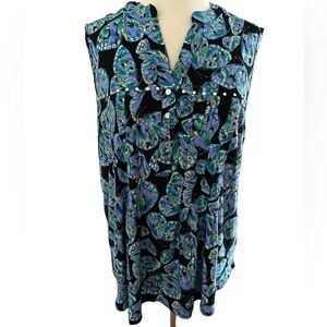 COCOMO 3X Black Purple Plus Size sleeveless 
women's Blouse top tunic sh…
